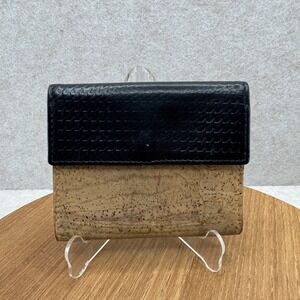 Leather Cork Trifold Wallet OS Black Tan Boho‎ Natural Eco Friendly 5x4